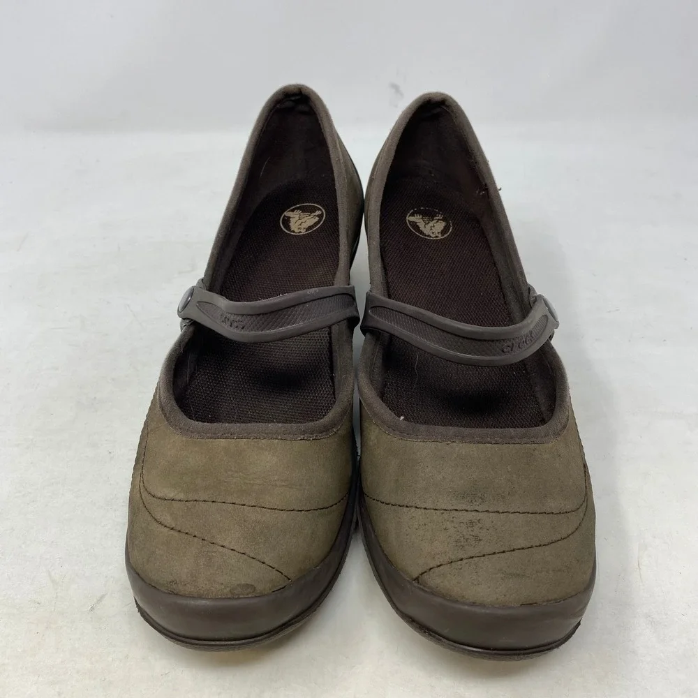 Crocs Womens Brown Nubuck Leather Mary Jane Wedge Shoes‎ Comfort 10889 Size 9